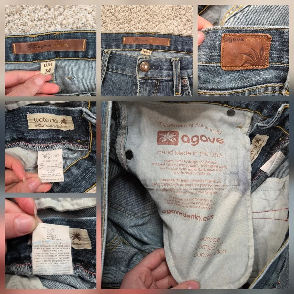 AGAVE Men's Jeans Size 34 (Fits 35x30.5) Relaxed Straight WATERMAN Distressed